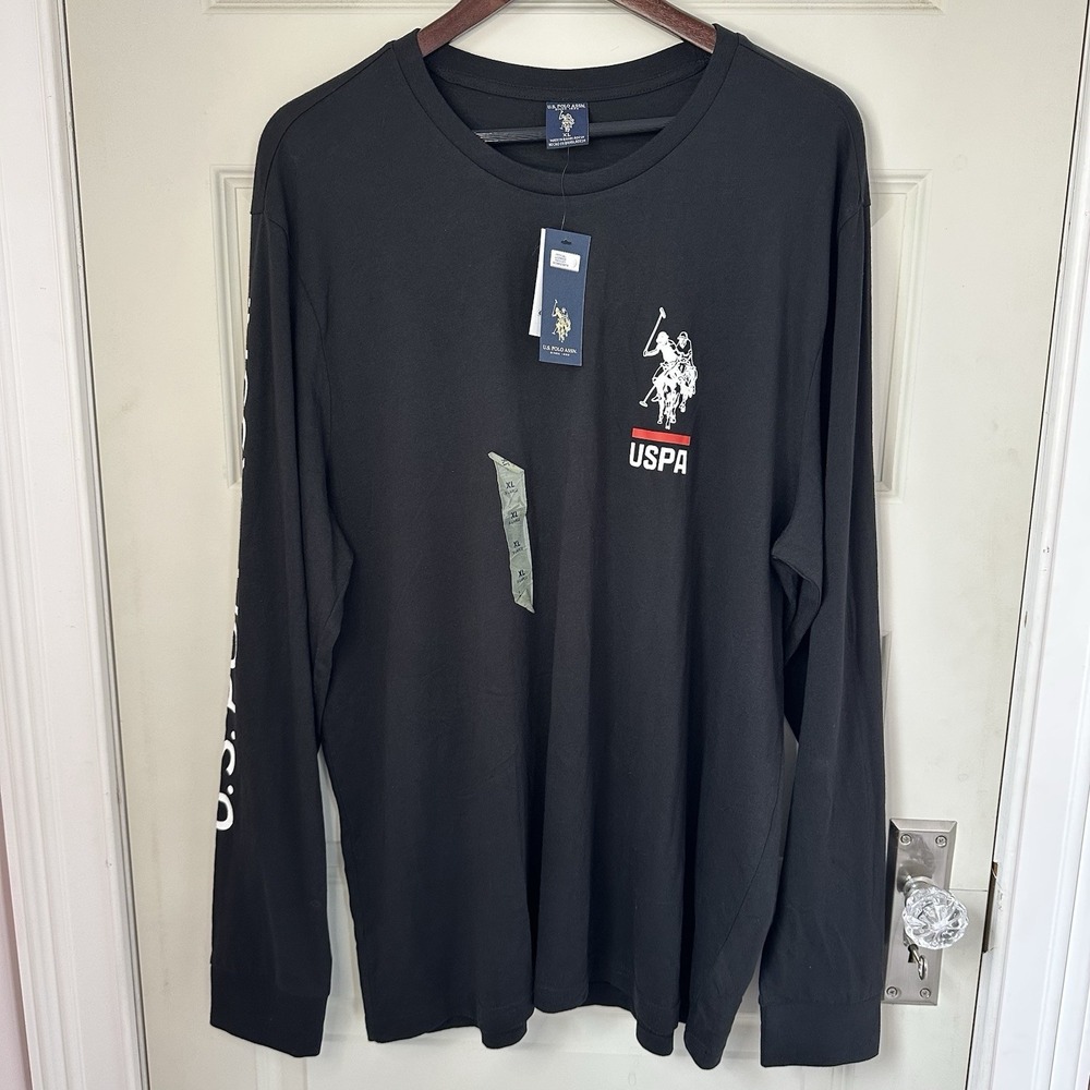 NWT U.S. Polo Assn Mens XL Long Sleeve T Shirt Black Logo Sleeve Graphic USPA